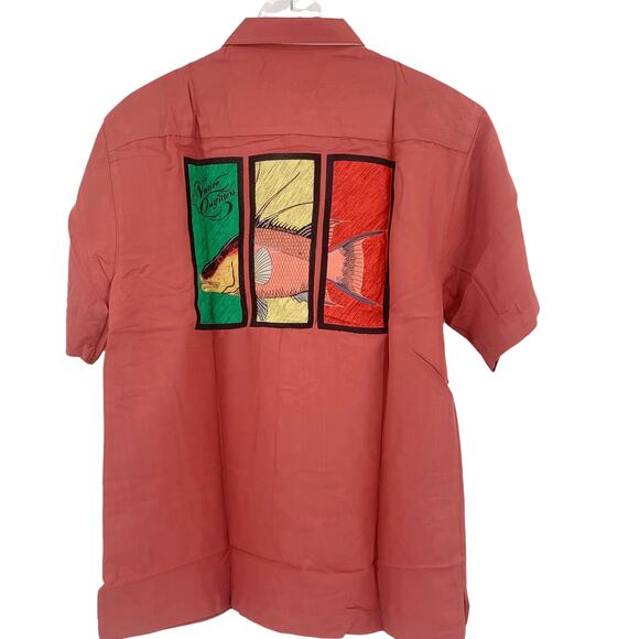 NATIVE OUTFITTERS Camp Shirt Size S New $99 Red Rust Coral Hogfish Boating Water - Picture 5 of 9